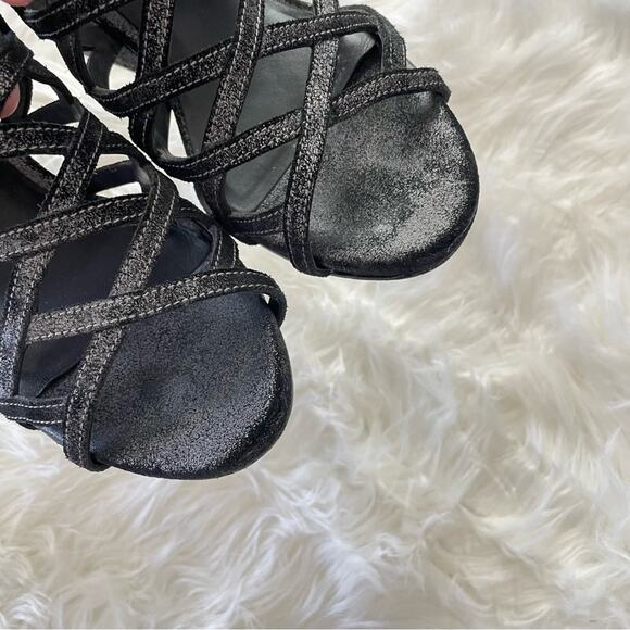 Eileen Fisher | Women’s Black Metallic Silver Fara Cage Open Toe Wedge Sandals 9 - Picture 4 of 9